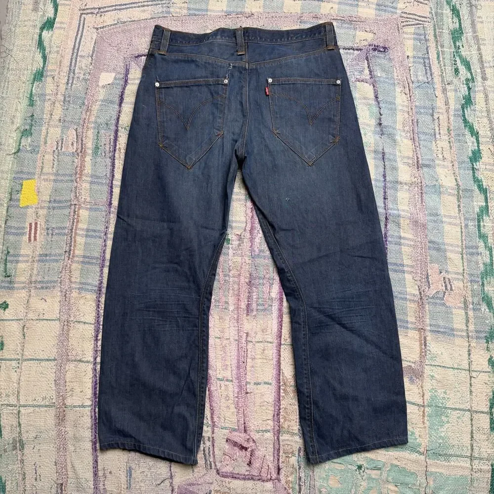 Vintage Levis Engineered Jeans Mens Blue Dark Wash Twisted Hemmed Fits 35x28